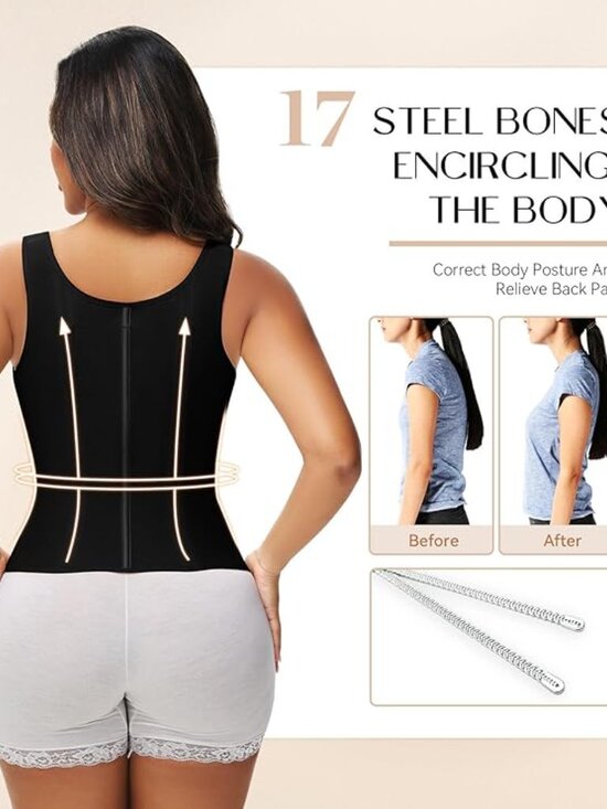 Womens Waist Trainer Corset Zipper Vest Slimming Body Shaper Cincher(1 Pack)